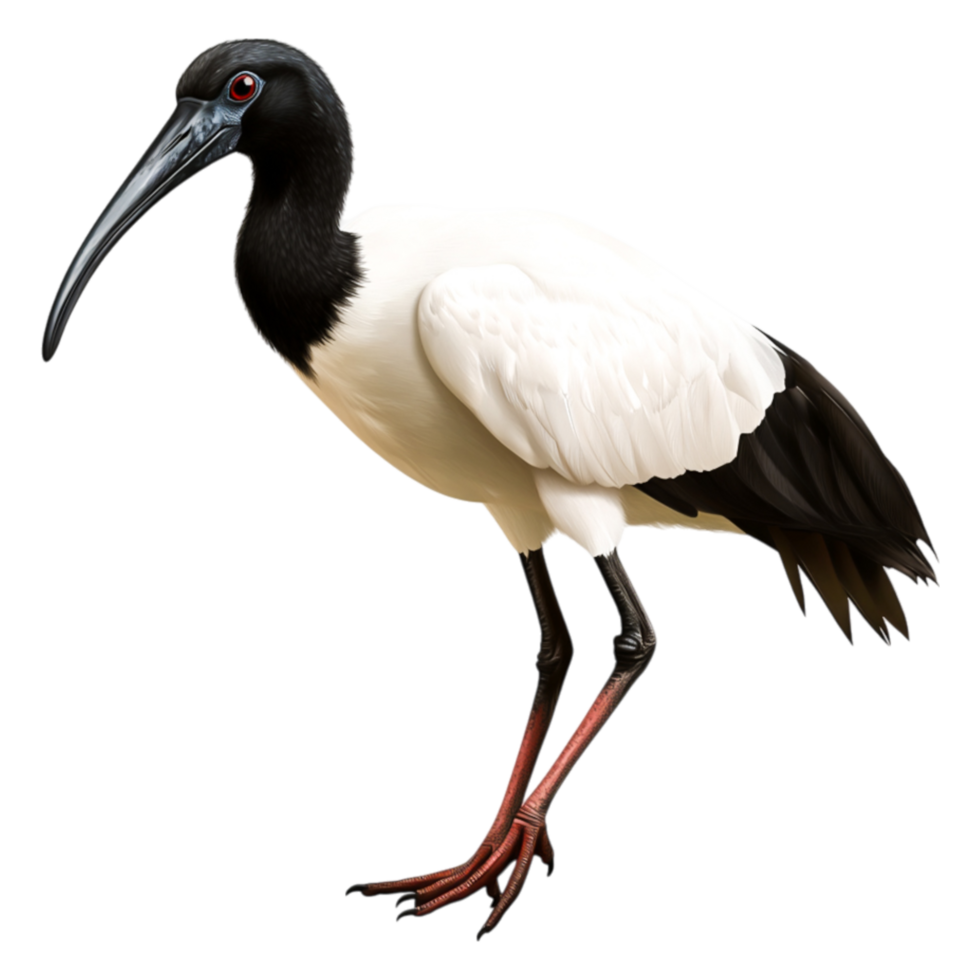 Elegant White and Black Bird with Long Beak Standing Gracefully png