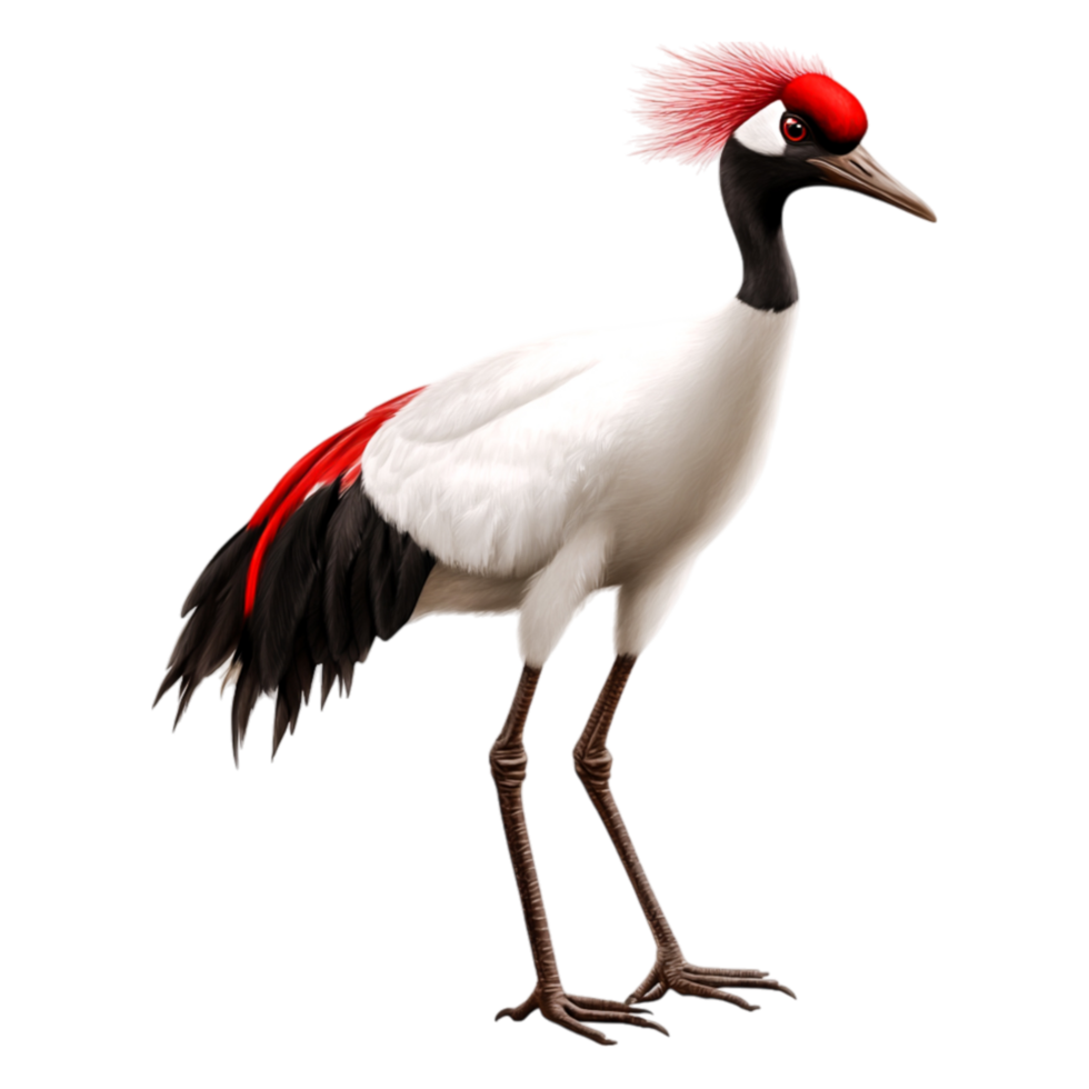 Graceful Red-Crowned Crane Standing Tall in Natural Habitat png