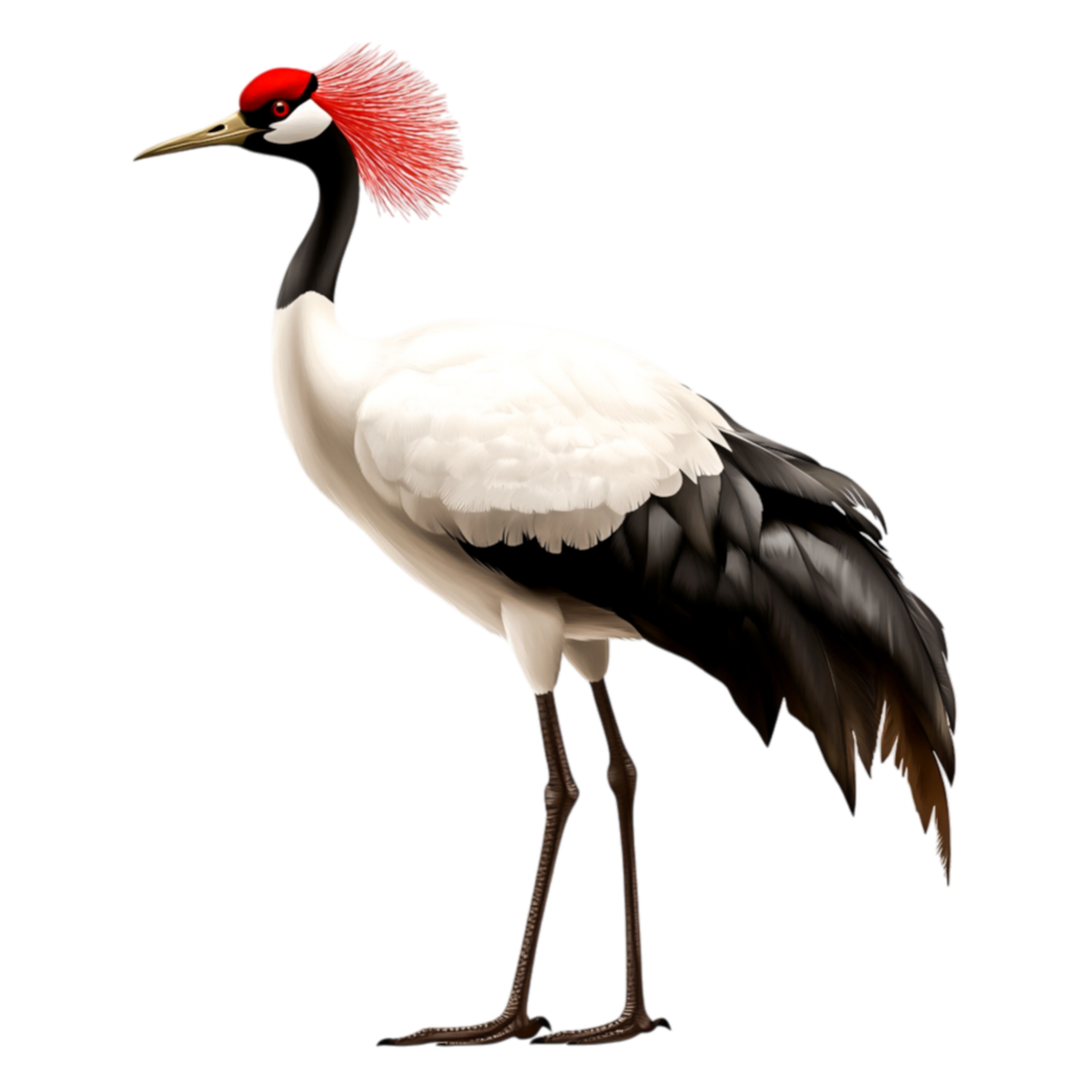 Elegant Red-Crowned Crane Standing Gracefully with Vibrant Plumage png