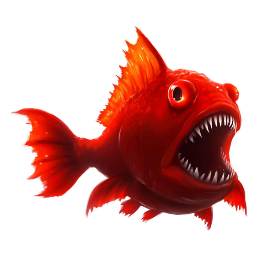 Vivid Red Piranha Fish with Sharp Teeth and Intense Expression png