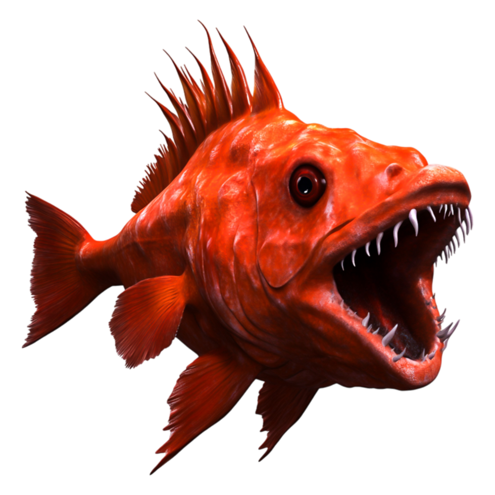 Vibrant Red Fish with Spiky Fin and Open Mouth under Water png