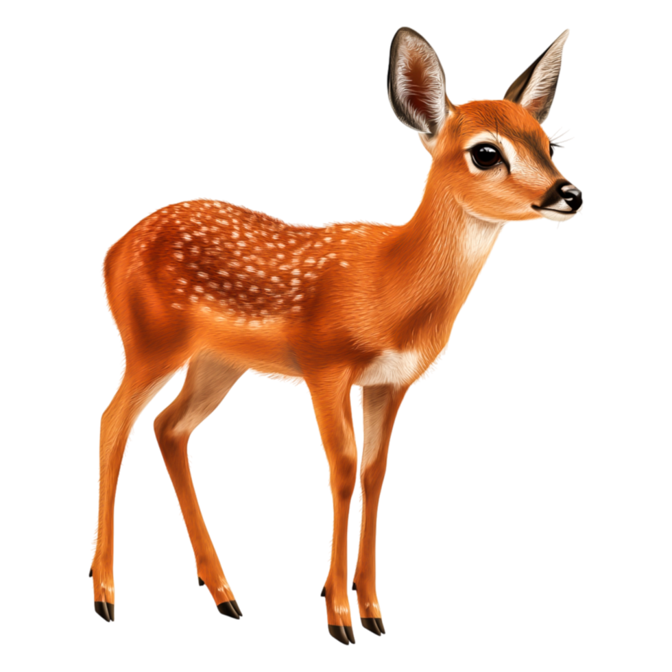 Young Fawn with Spotty Coat Standing Gracefully in Natural Setting png