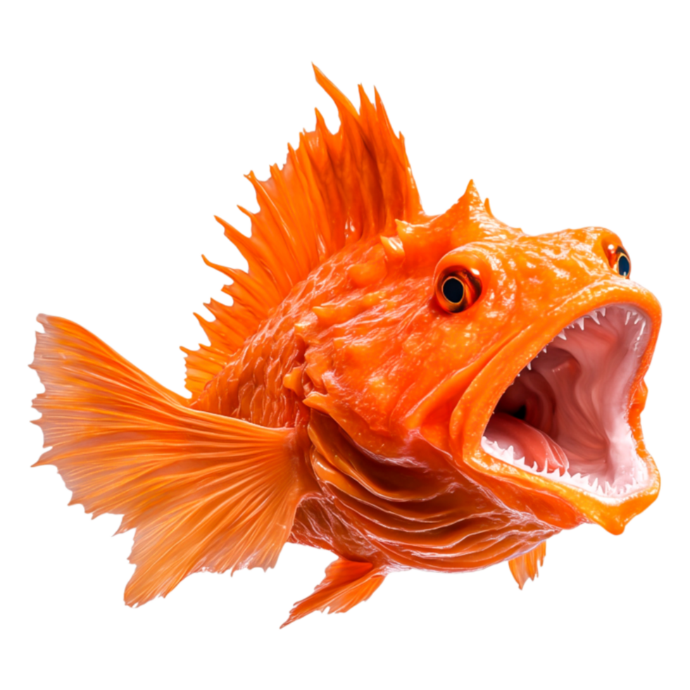 Vibrant Orange Fish With Open Mouth Swimming in Clear Water png