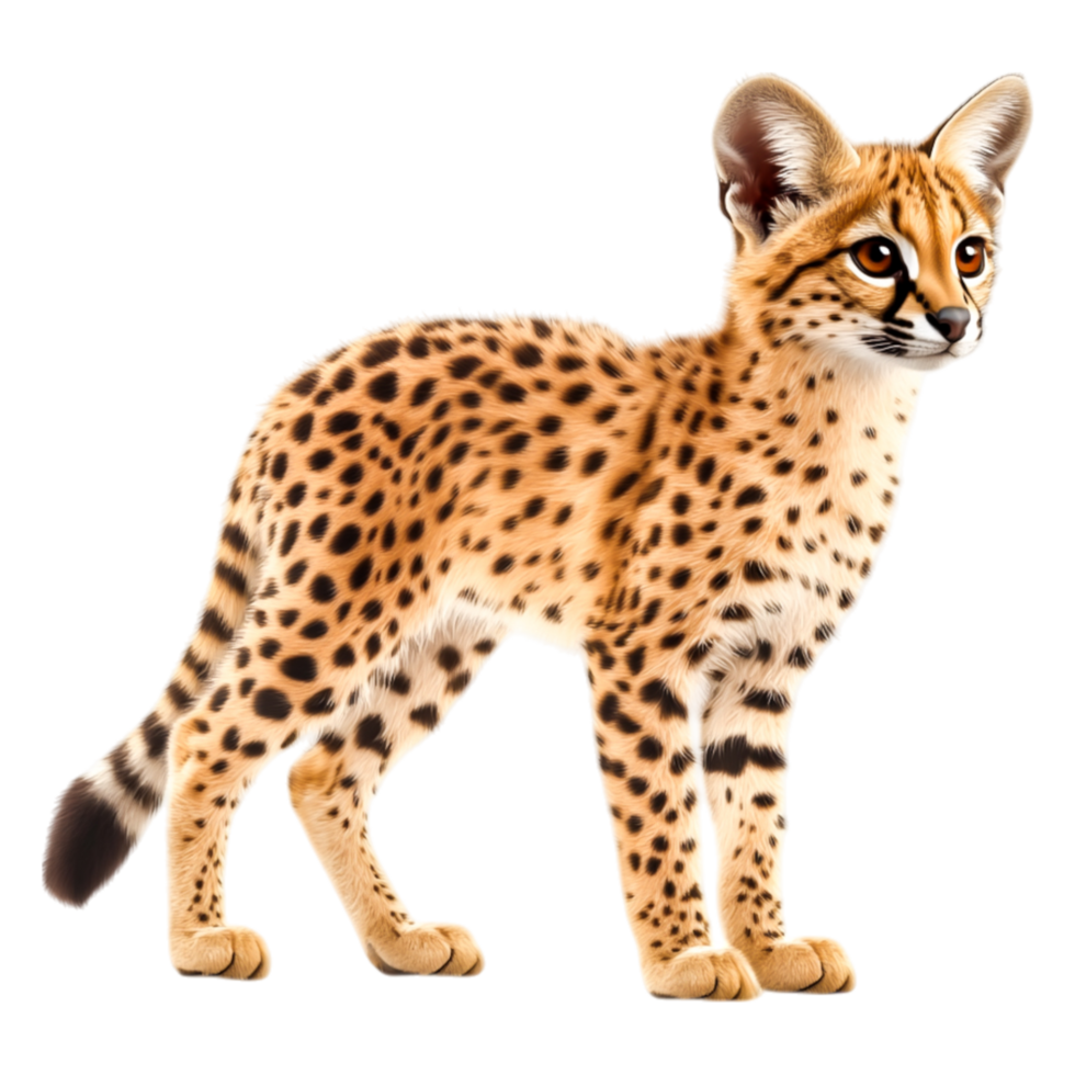 Adorable Serval Cat with Distinctive Spots and Alert Expression png