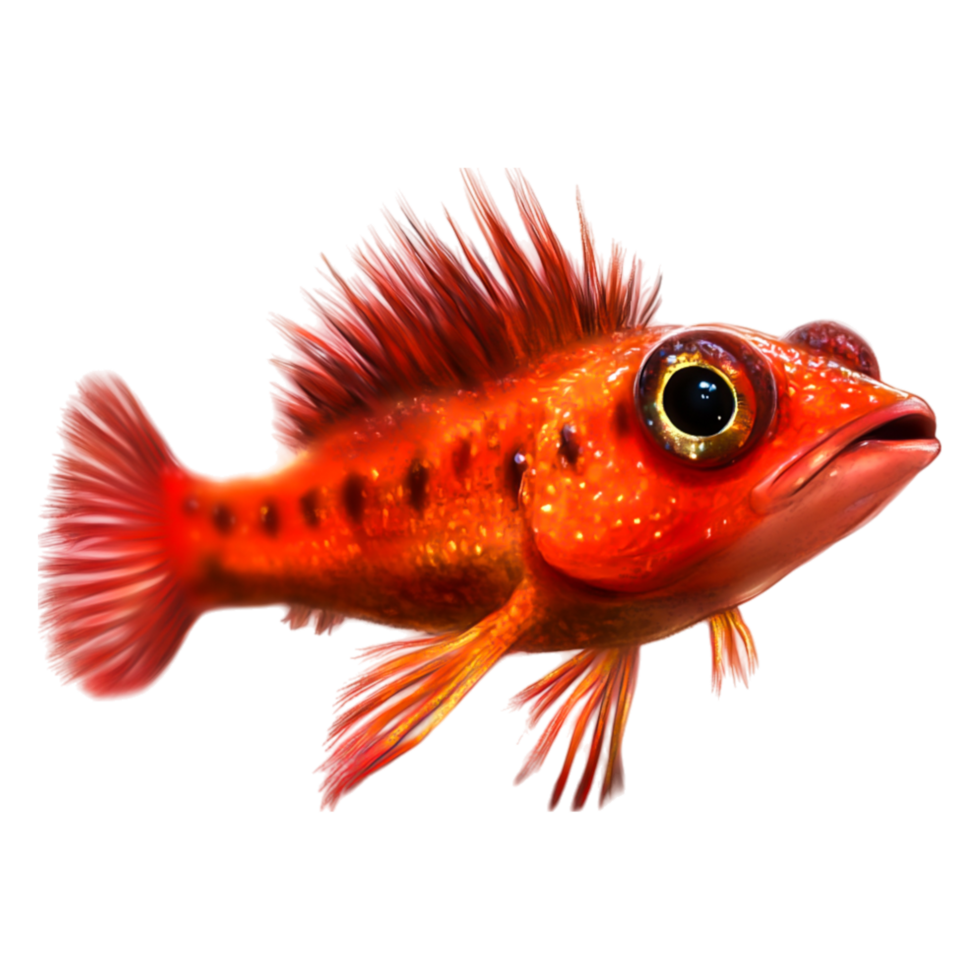 Vibrant Red Fish with Spiky Fins Swimming in Clear Water png