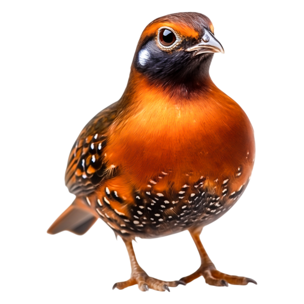 Vibrant Bird with Orange and Black Feathers Standing on Surface png