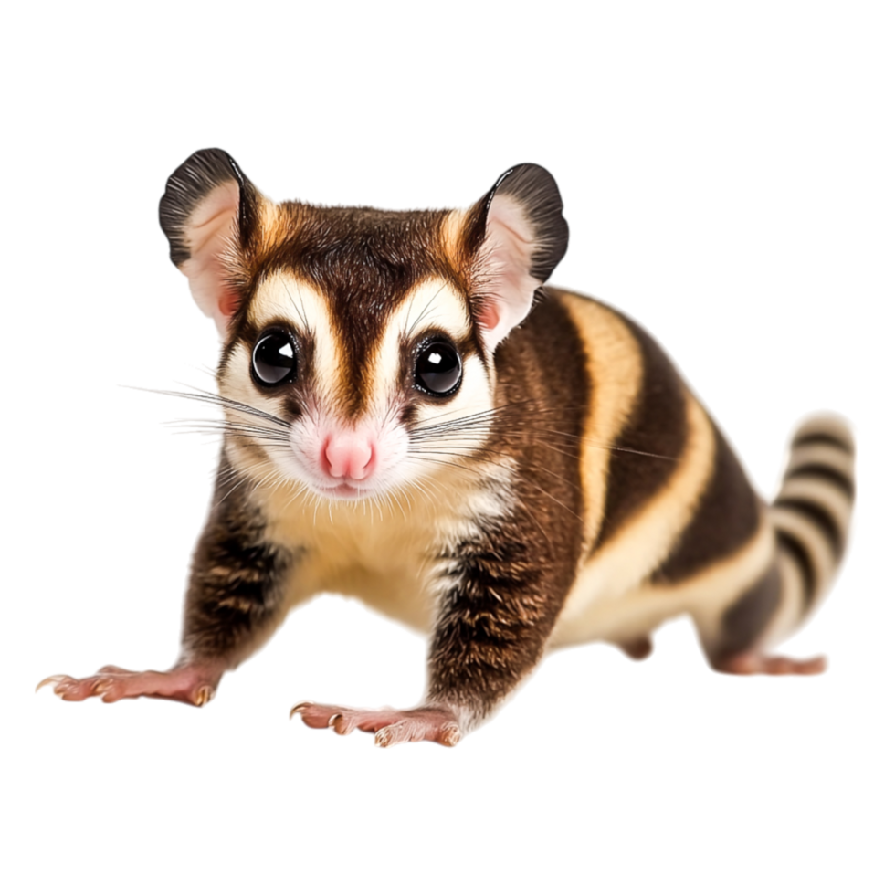 Cute small marsupial with large eyes and striped pattern on fur png