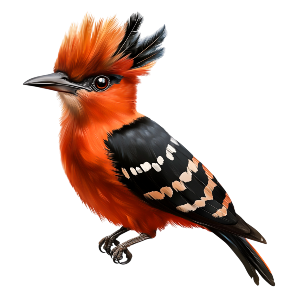 Bright Orange Bird with Unique Crest and Striking Black Plumage png