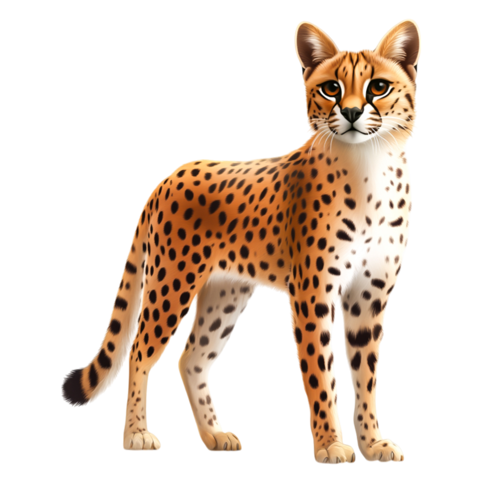 Realistic Illustration of a Serval Cat with Distinctive Spot Patterns png