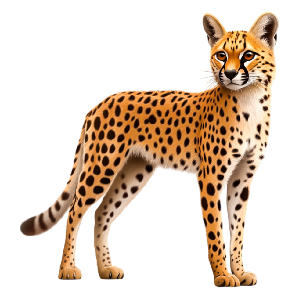 Realistic Illustration of a Serval with Distinctive Coat Patterns png
