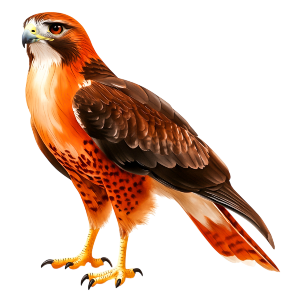 Majestic Red-tailed Hawk Perched with Vibrant Feathers and Stance png