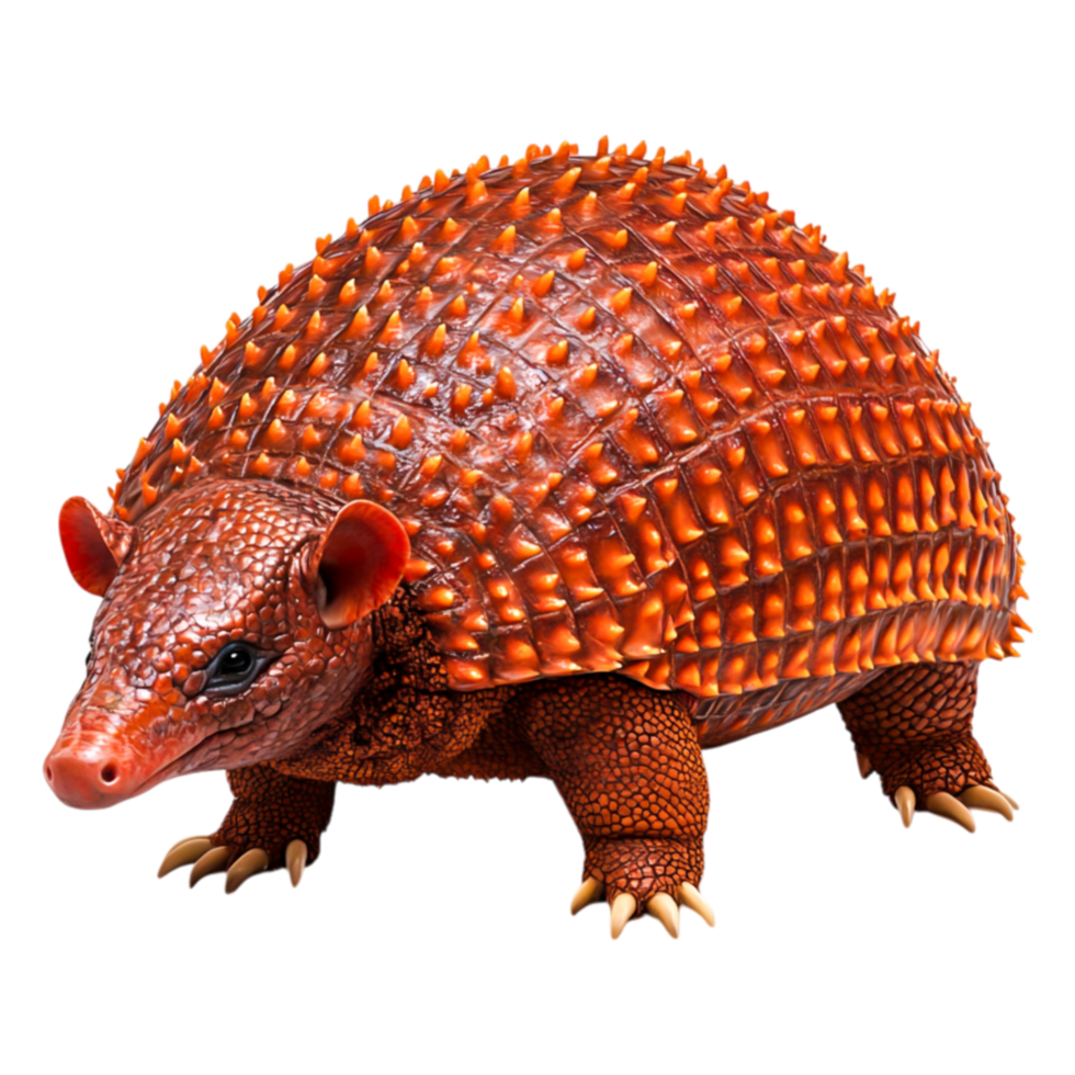 Colorful Armadillo Model with Spiky Orange and Brown Shell png