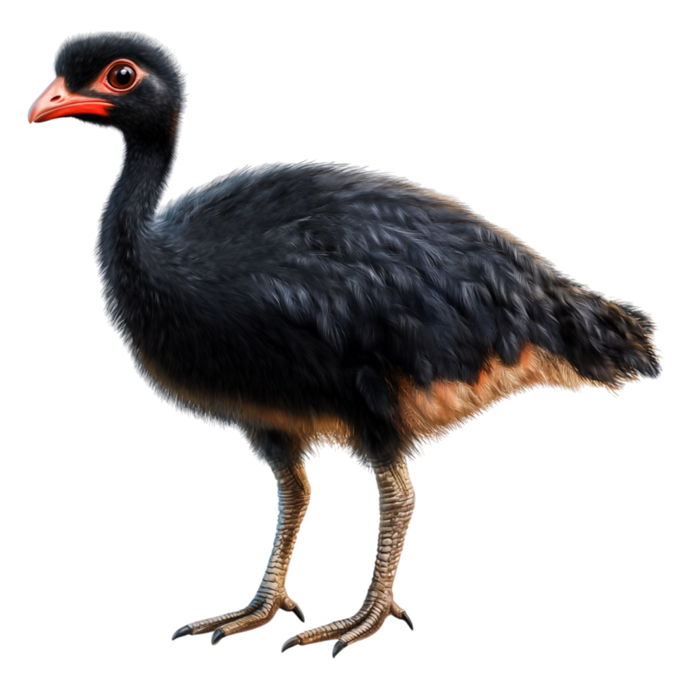 Realistic Illustration of a Black Feathered Bird with Red Beak png
