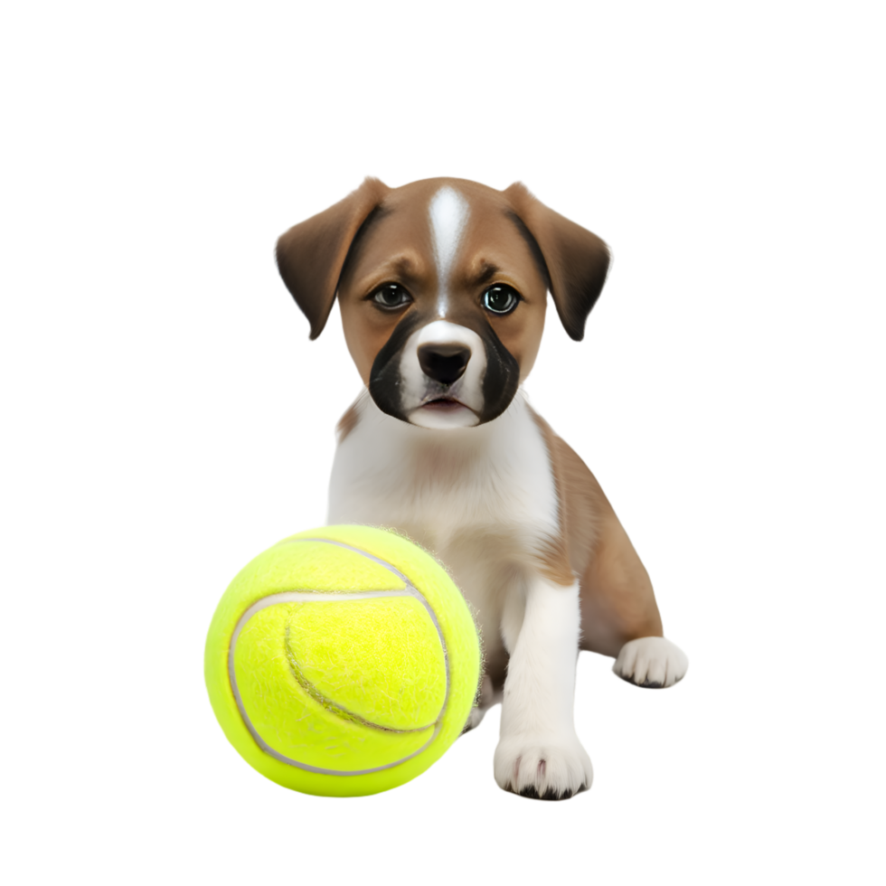 Cute puppy with a tennis ball on a transparent background png