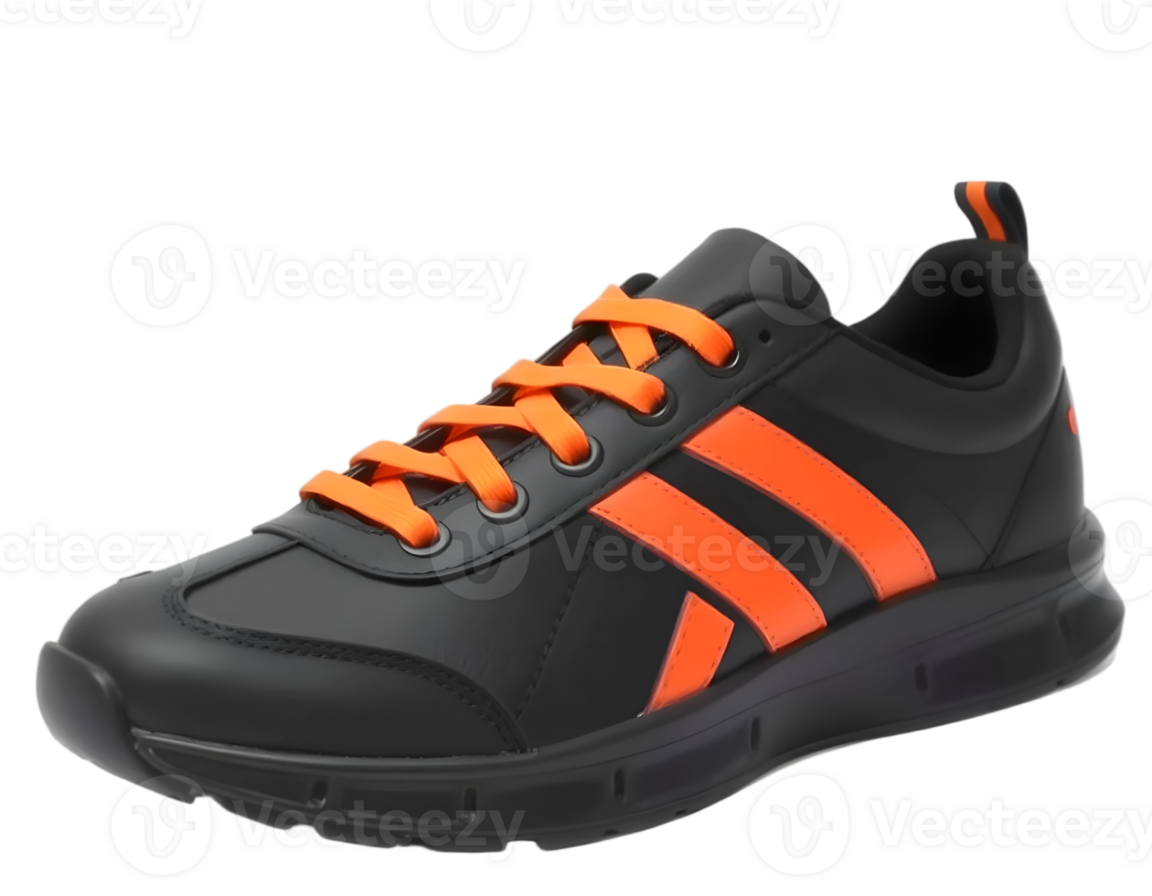 Black running shoe with orange shoelaces isolated on transparent background png