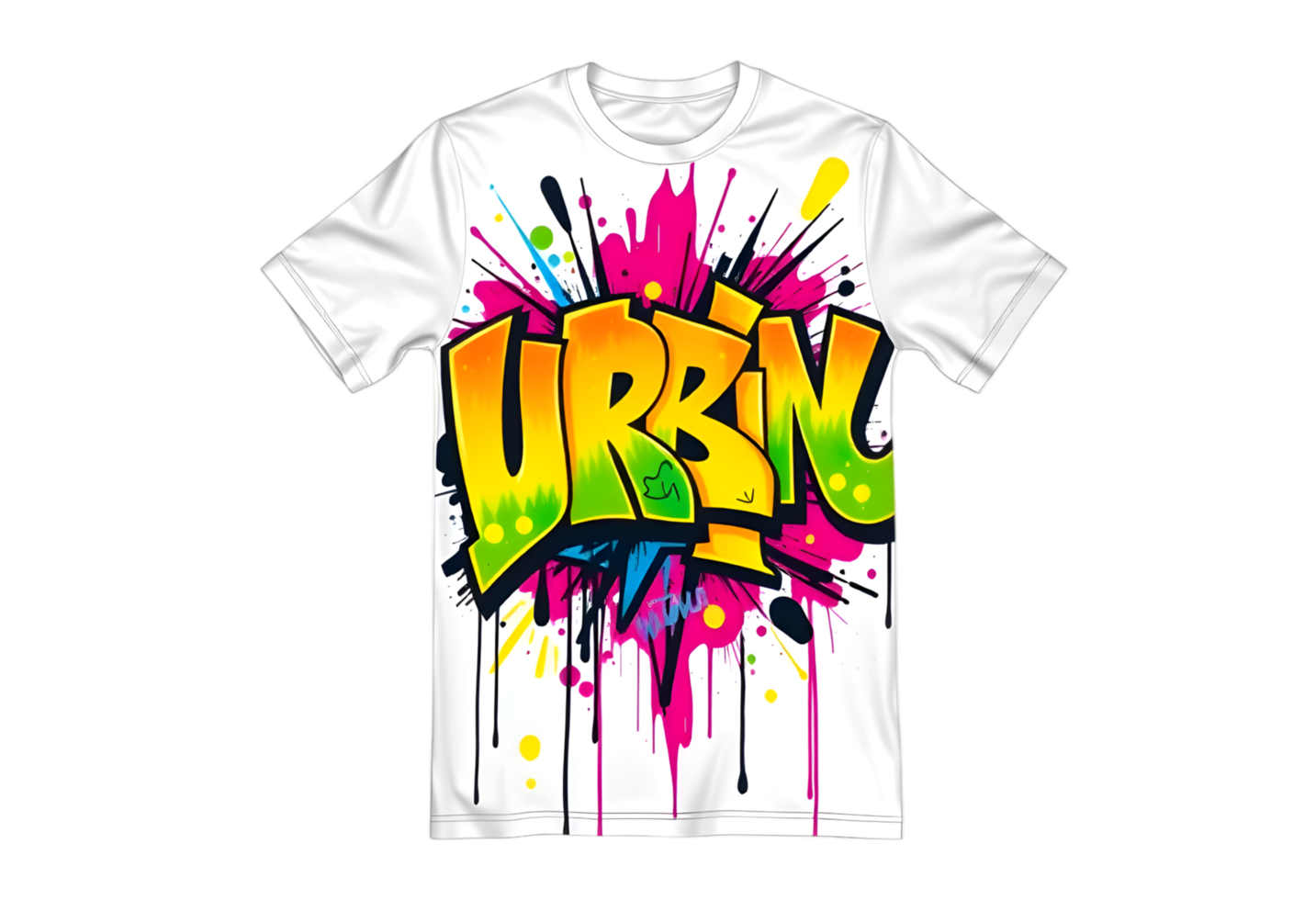 T-shirt mockup with colorful ink splashes png