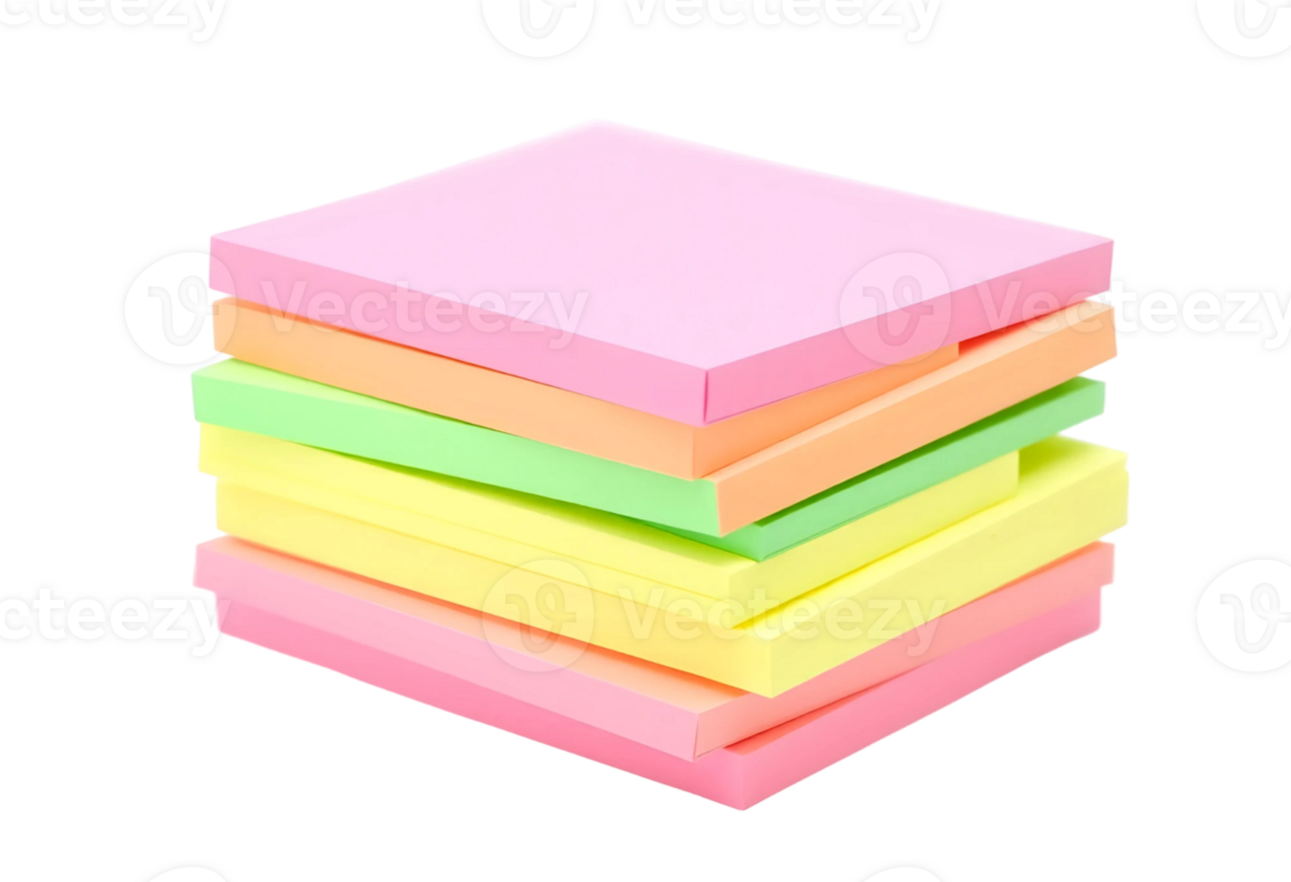 Stack of colorful sticky notes isolated on transparent background png