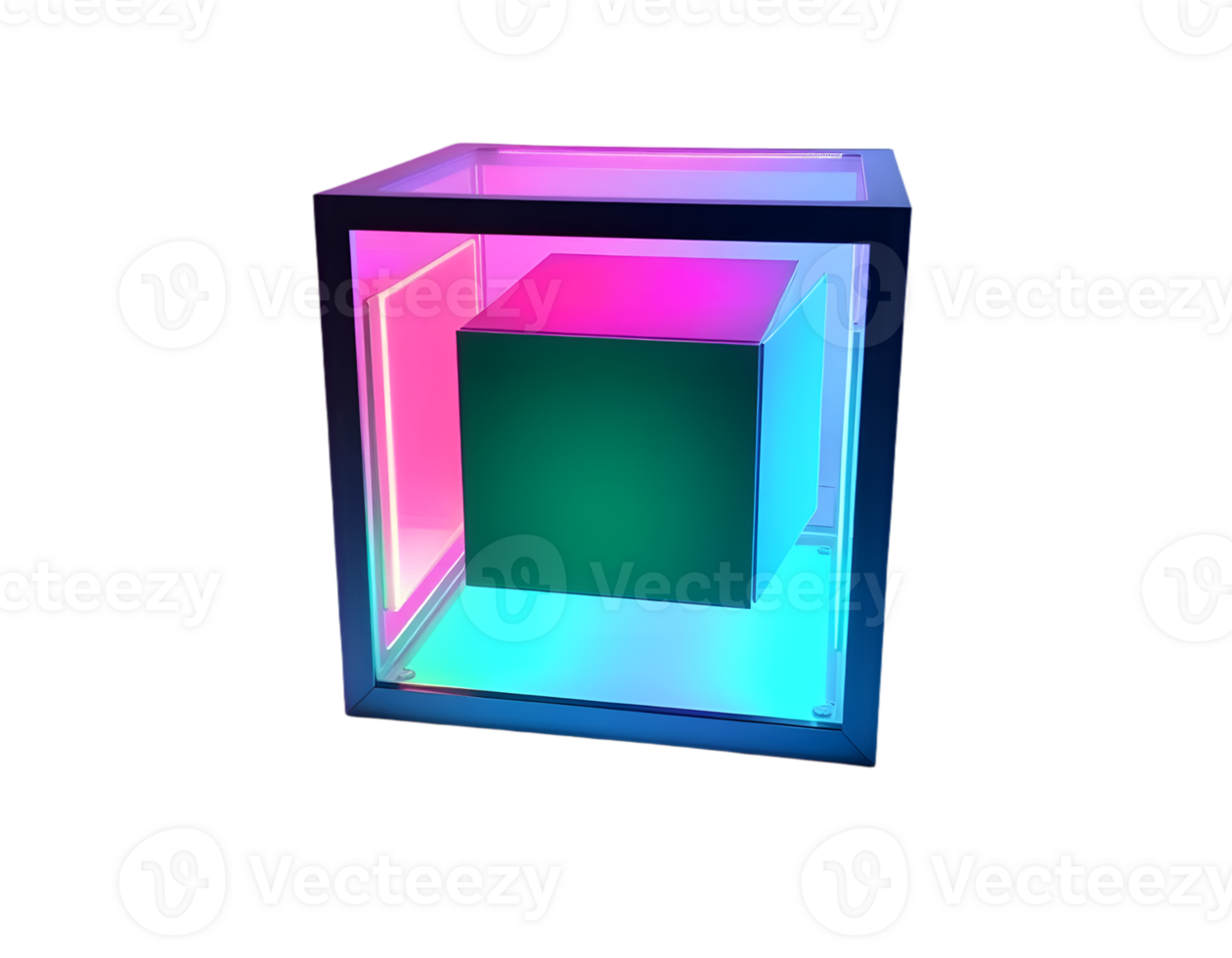 3d render of a colorful glass cube isolated on a transparent background png
