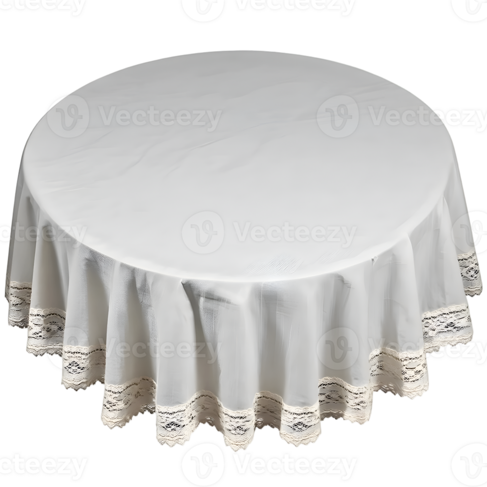 Round table with white cloth isolated on transparent background png