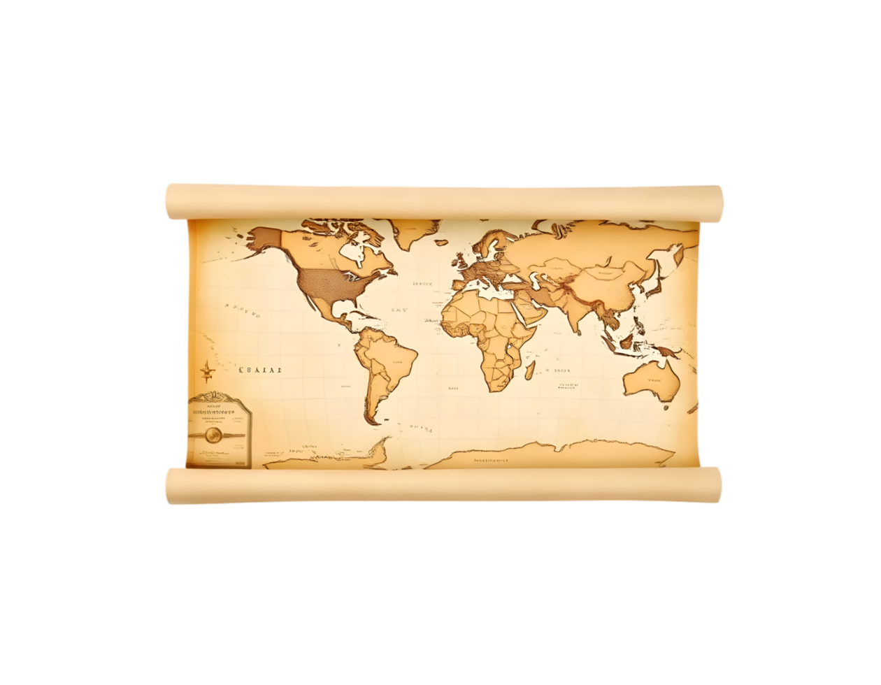 Map of the world on a shelf isolated on transparent background png