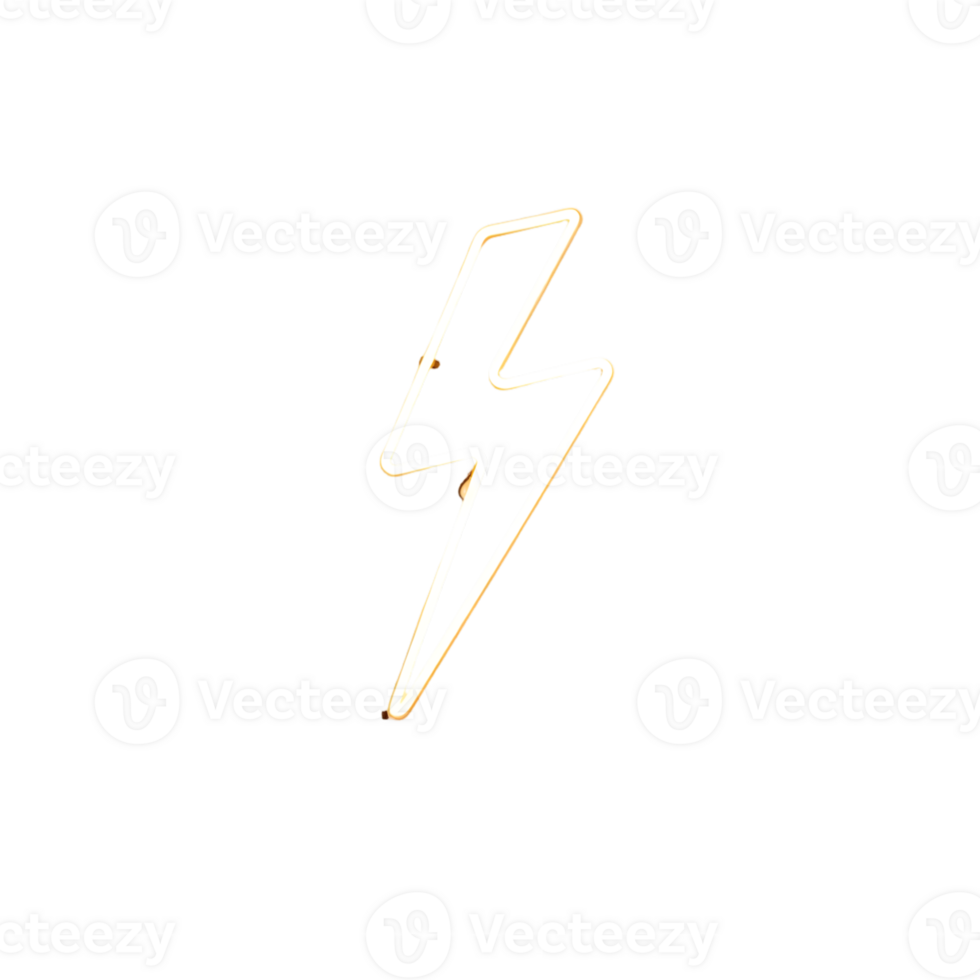 Lightning bolt icon - golden outline on transparent background png