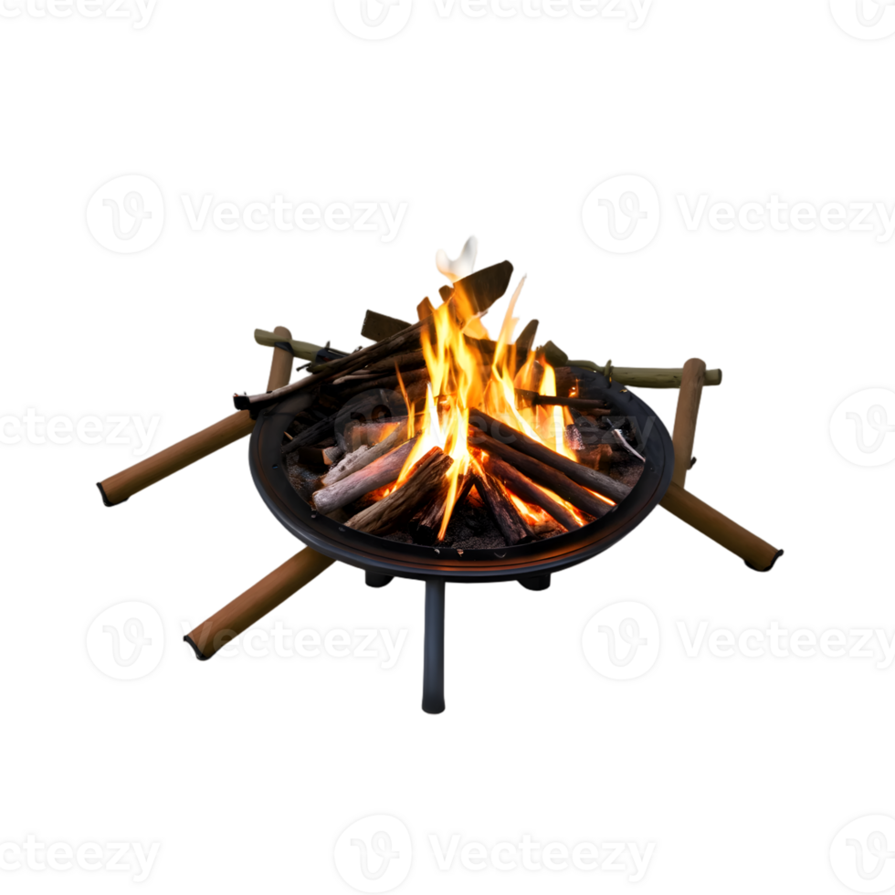 Barbecue grill with burning firewood isolated on transparent background png