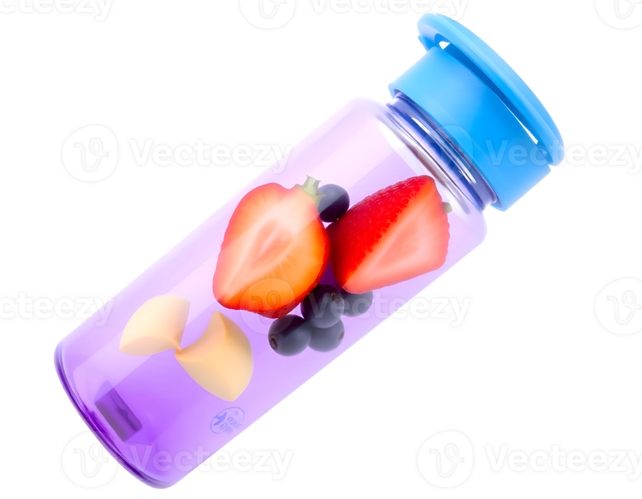 Sport bottle with strawberries and olives isolated on transparent background png
