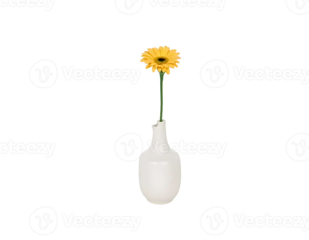 White vase with yellow flower isolated on transparent background png