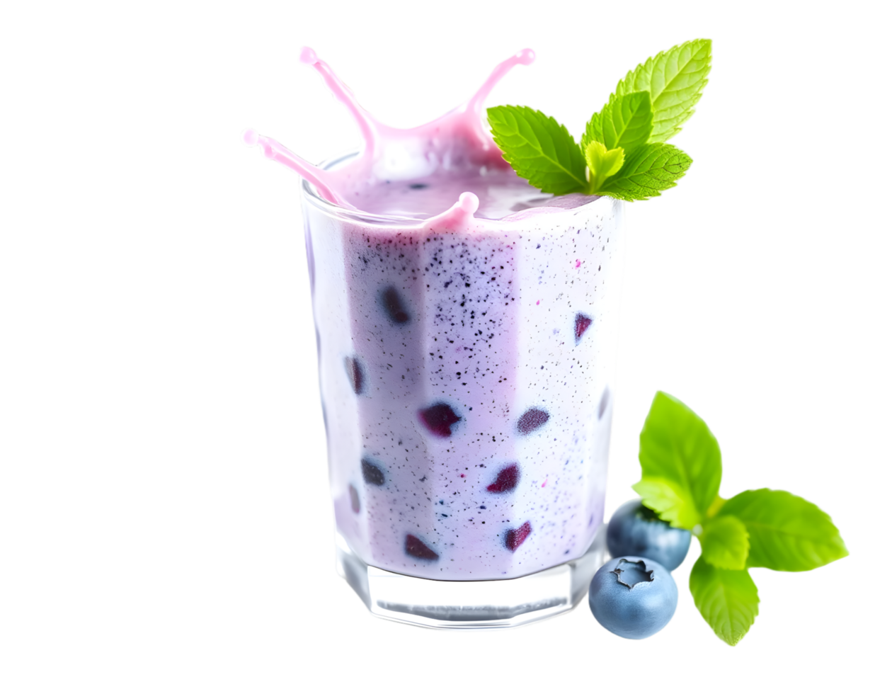 Blueberry smoothie with mint leaves isolated on a transparent background png