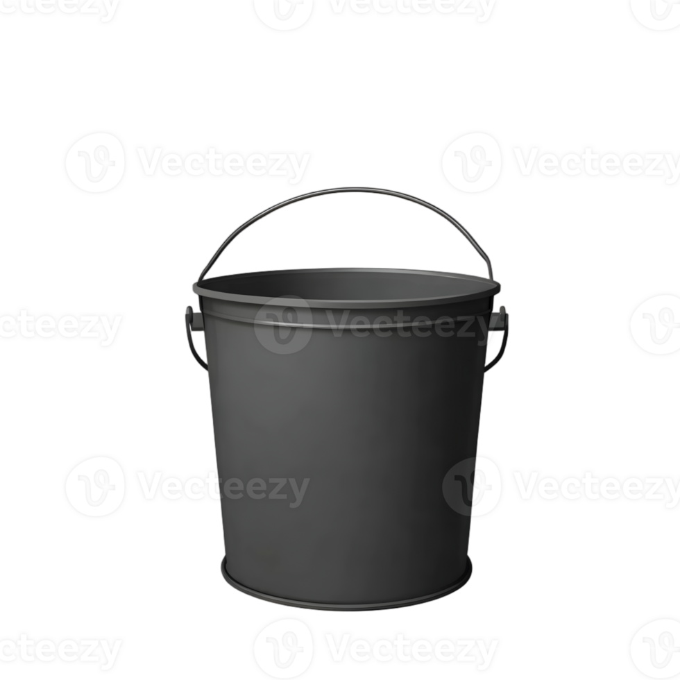 Black metal bucket isolated on transparent background png