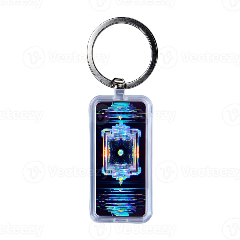 Realistic keychain with abstract glowing microchip png