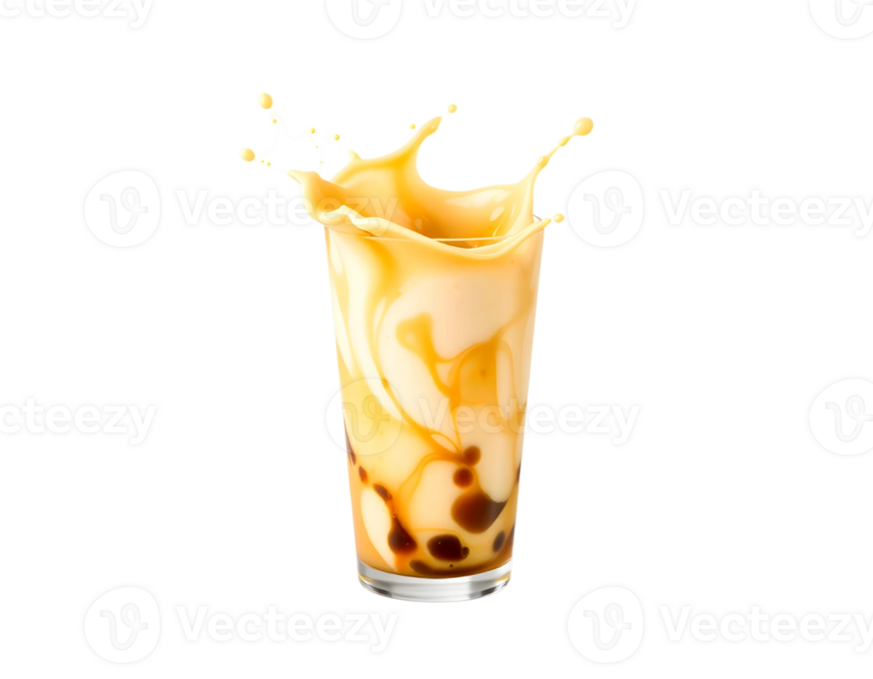 Splash of milk in a glass with caramel png