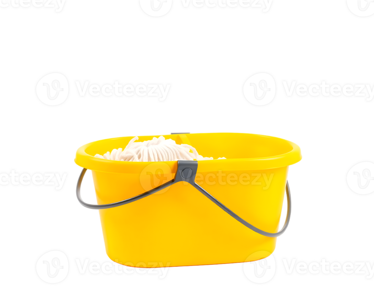 Yellow bucket with plastic noodles isolated on transparent background png