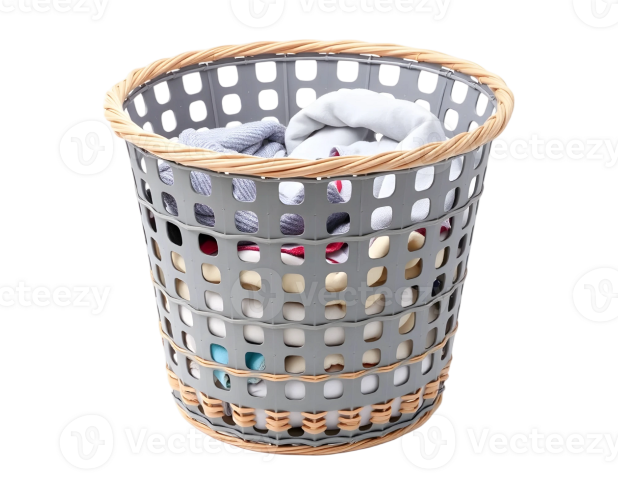 Wicker Basket With Clothes Isolated On Transparent Background png
