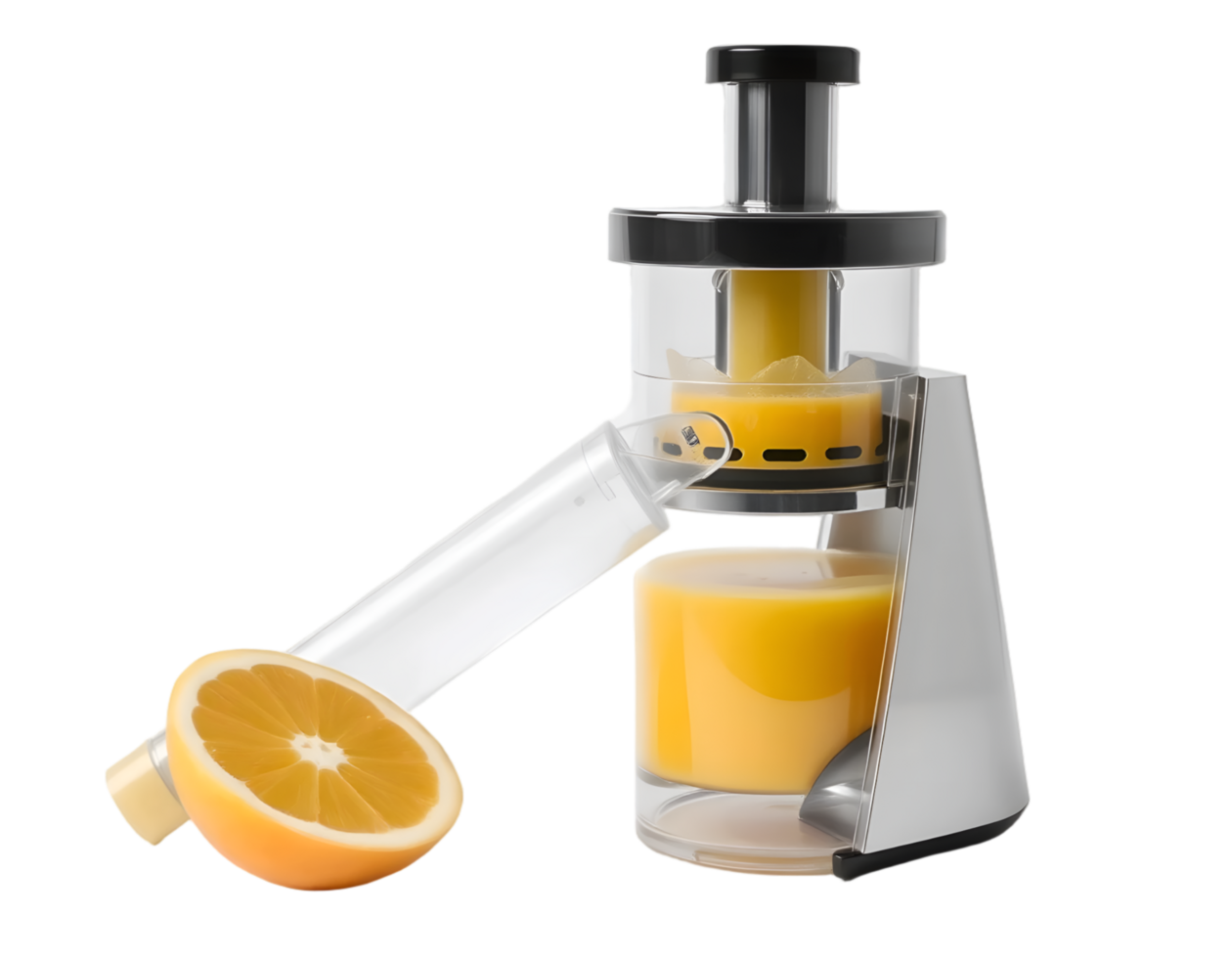 Electric juicer with fresh orange juice isolated on transparent background png
