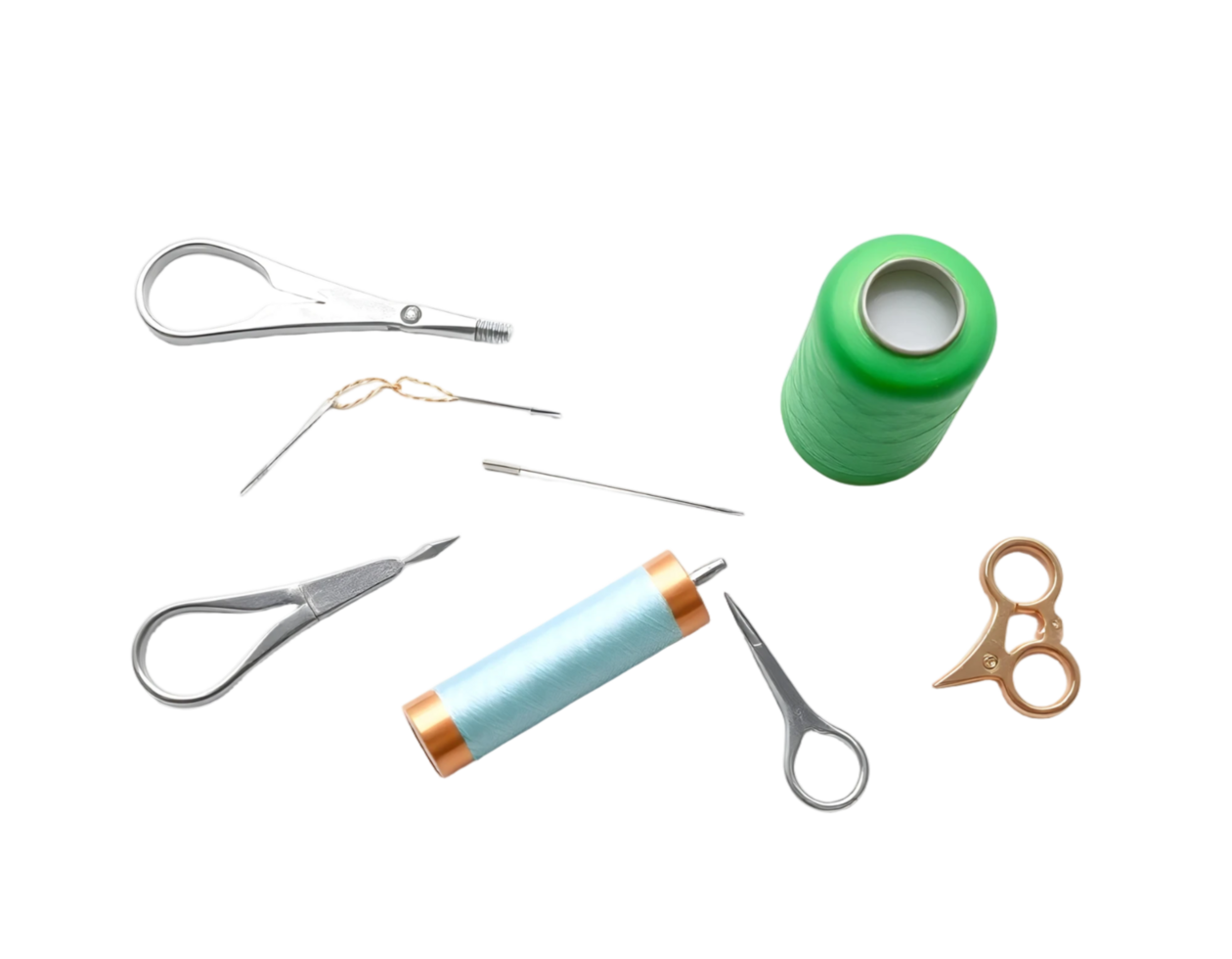 Set of sewing tools and accessories isolated on transparent background png