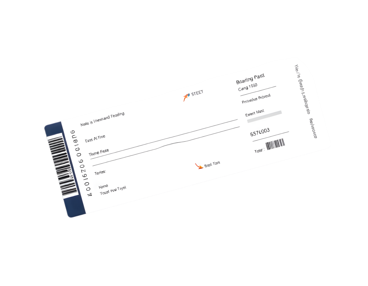 Realistic airline boarding pass ticket isolated on transparent background png