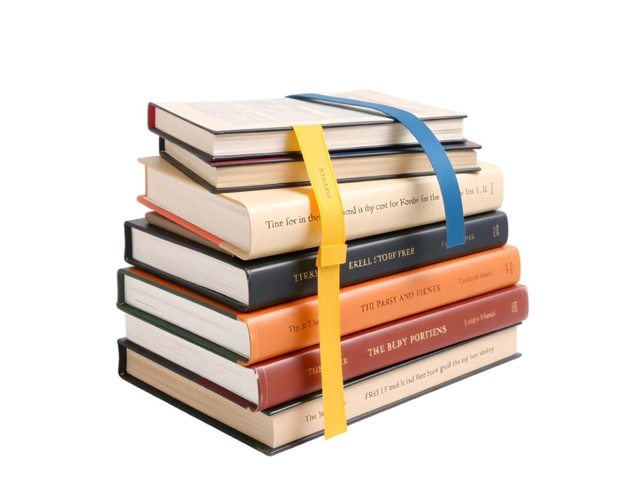 Stack of books with bookmark isolated on transparent background png