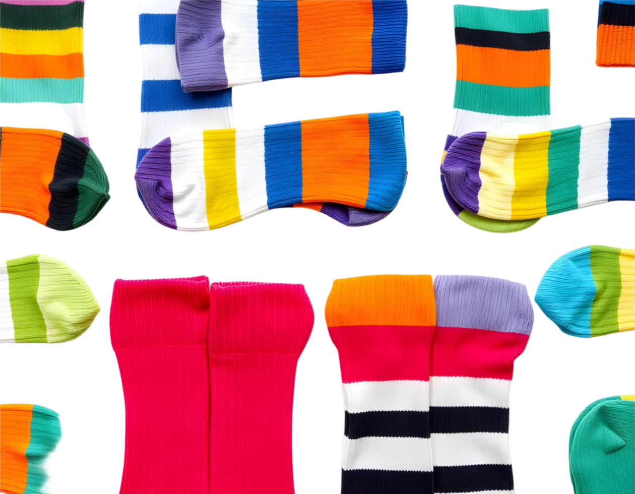Set of colorful socks isolated on transparent background png