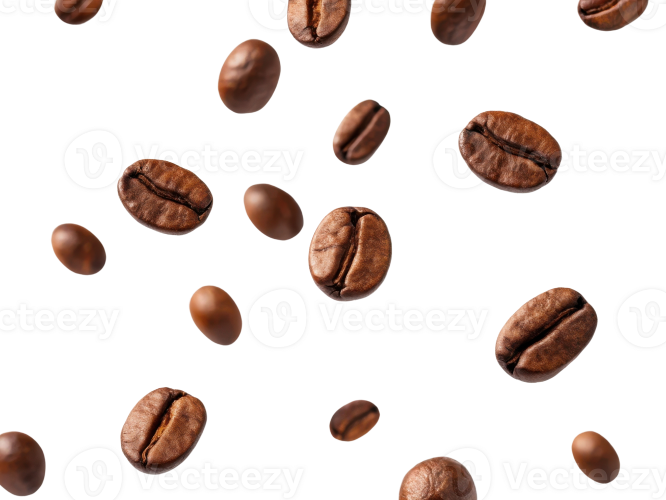 Fresh coffee beans falling against transparency background, creating dynamic scene png