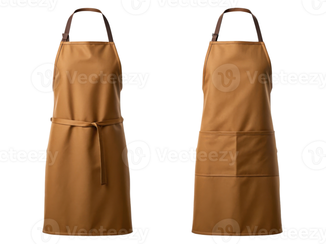 Brown apron with adjustable straps and front pocket png
