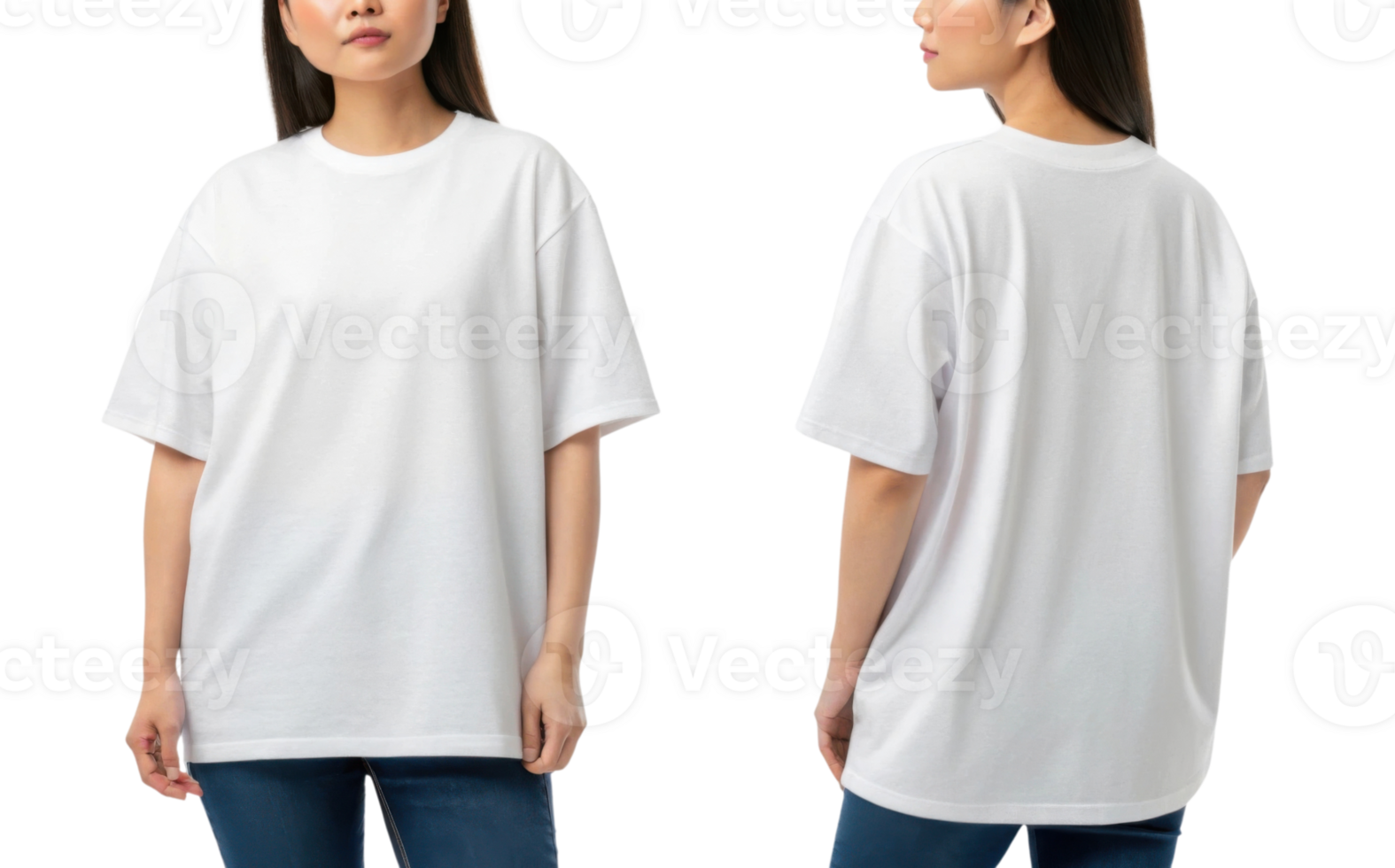 plain white t shirt displayed from front and back, showcasing its relaxed fit and style png
