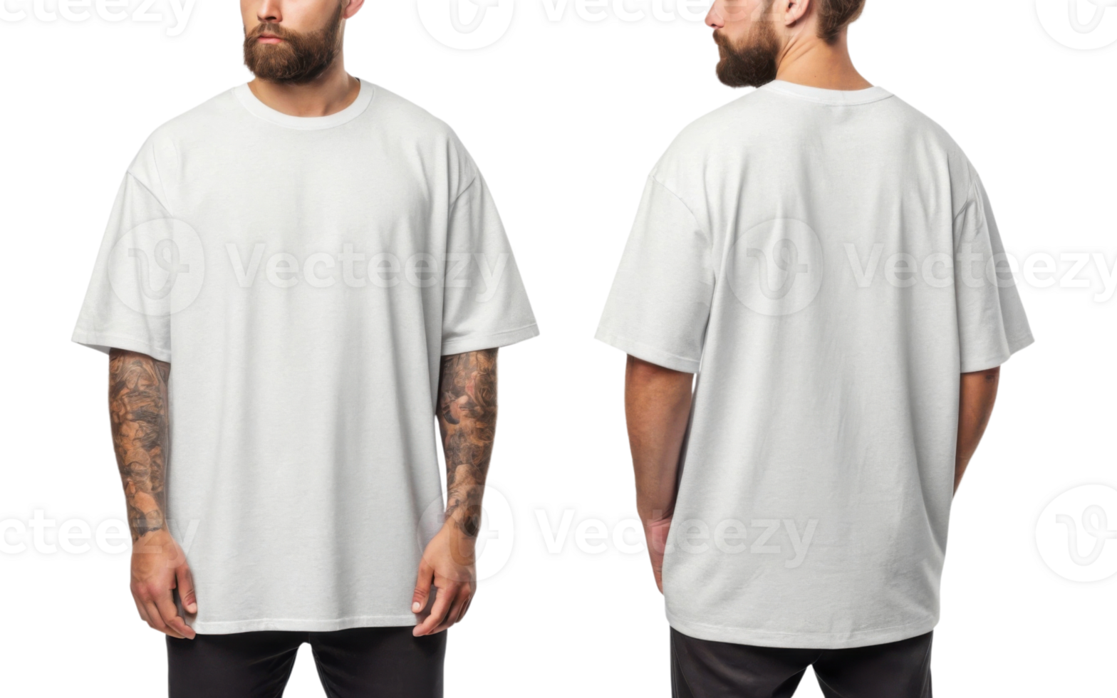 plain white t shirt displayed from front and back, showcasing its relaxed fit and short sleeves. Ideal for casual wear png