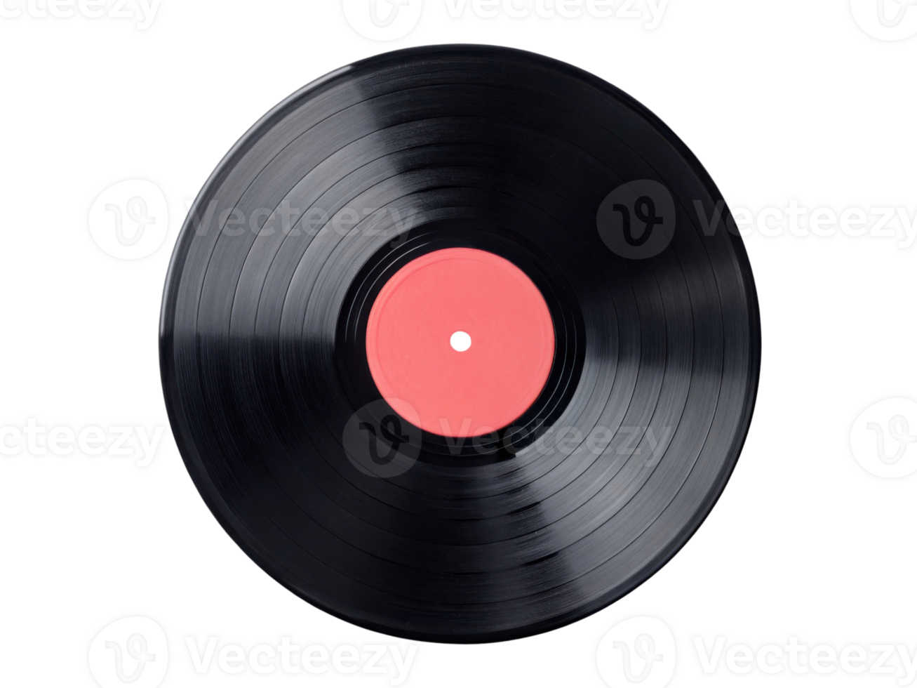 Vinyl record with red center, showcasing classic music medium png