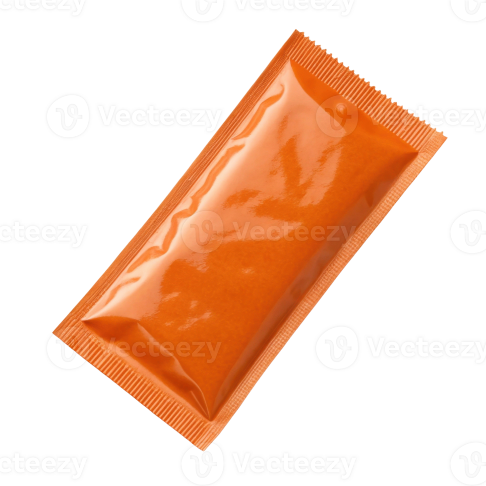 Squeeze packet of orange sauce, ideal for enhancing meals and snacks png