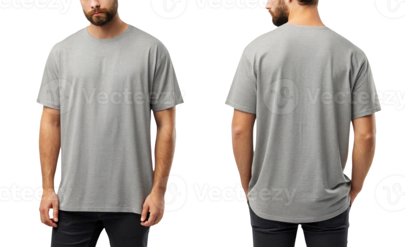 plain gray t shirt displayed from front and back, showcasing its simple design and fit png