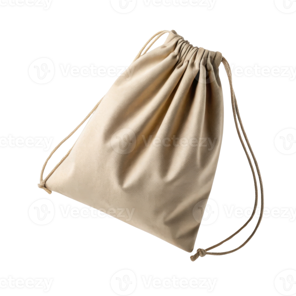 beige drawstring bag made of soft fabric, perfect for casual outings png