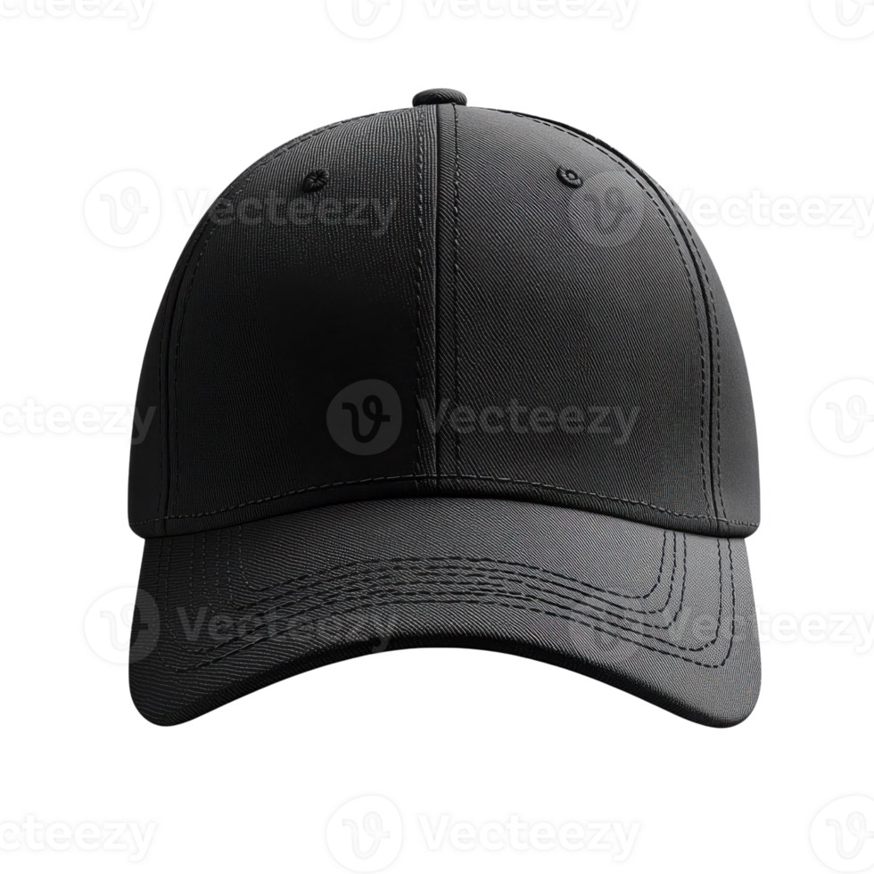 Black baseball cap with structured design and adjustable strap png