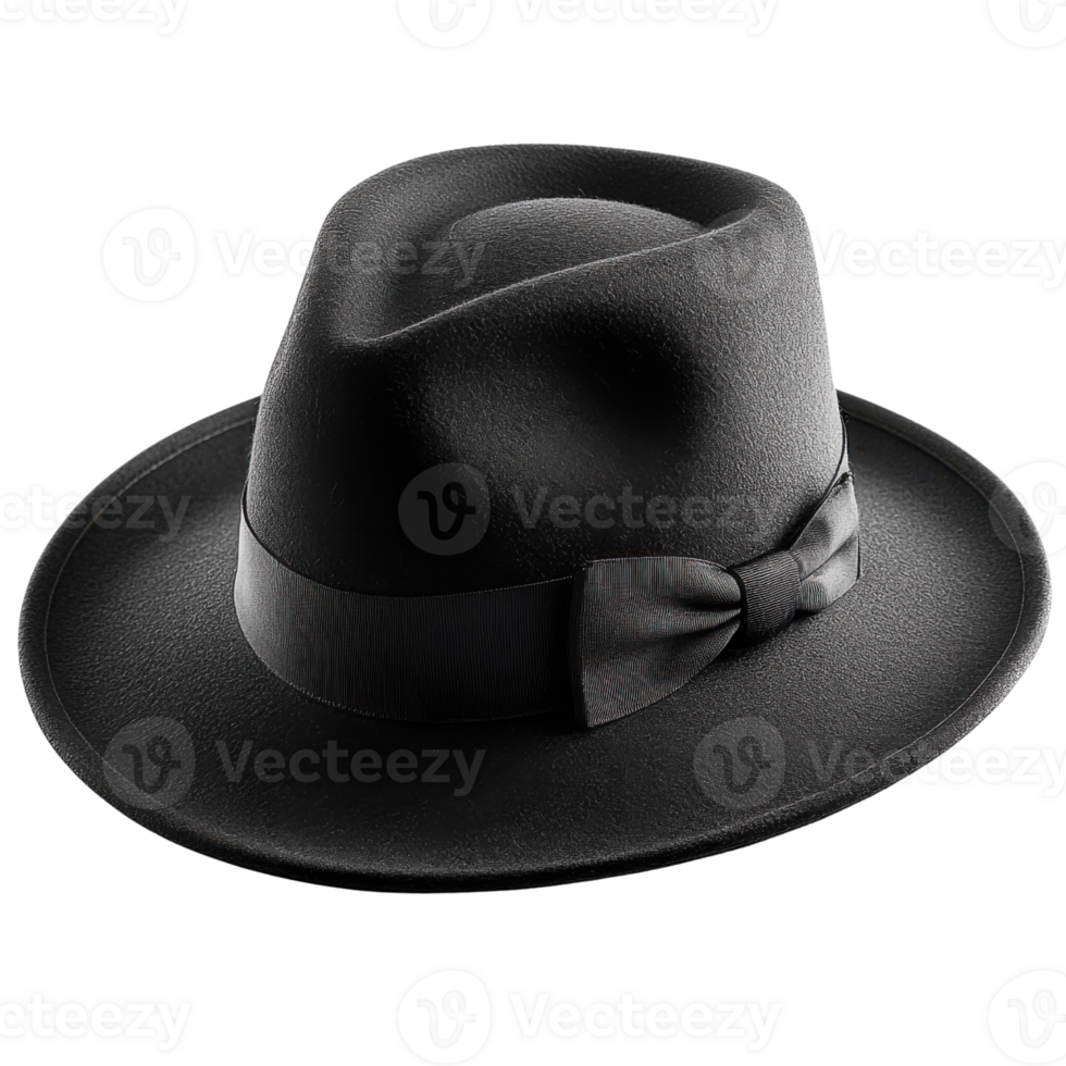 Classic black fedora hat with stylish bow, perfect for formal occasions png