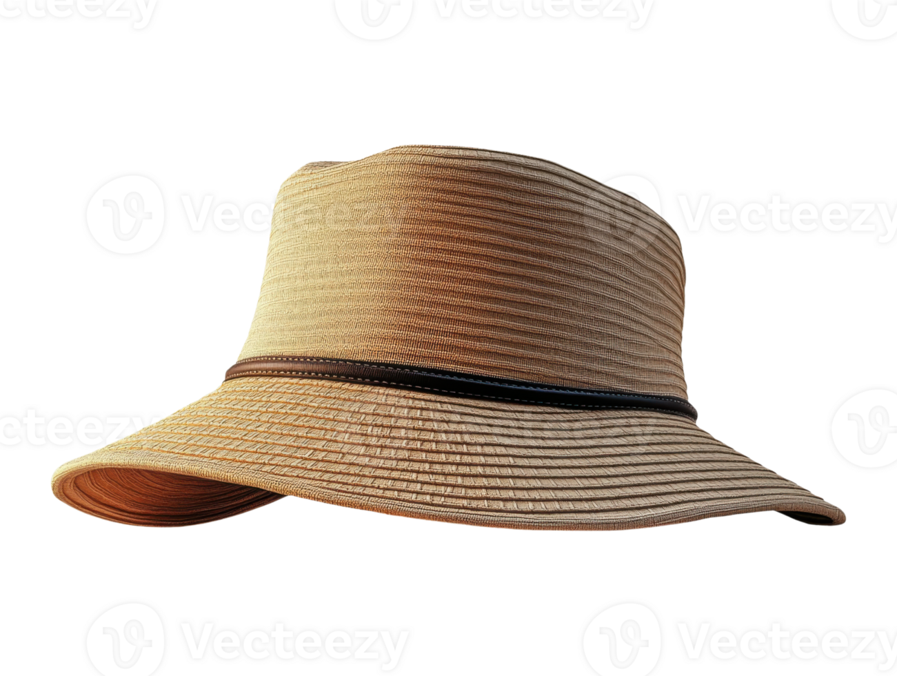 Stylish straw hat with wide brim and brown band, perfect for summer png